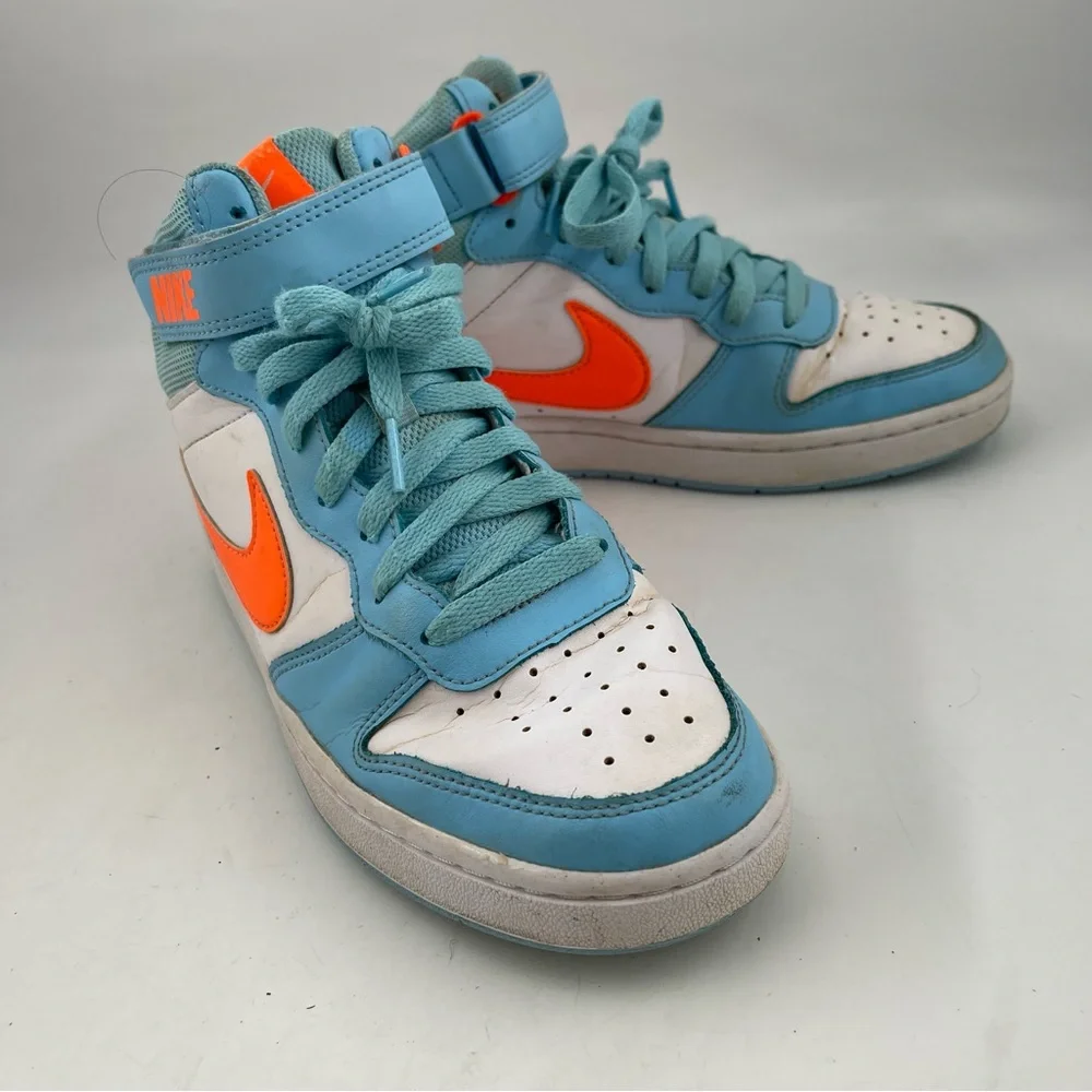 Nike Big Kids Court Borough Mid 2 - SZ 7 Y - Lt Blue White Orange Shoes